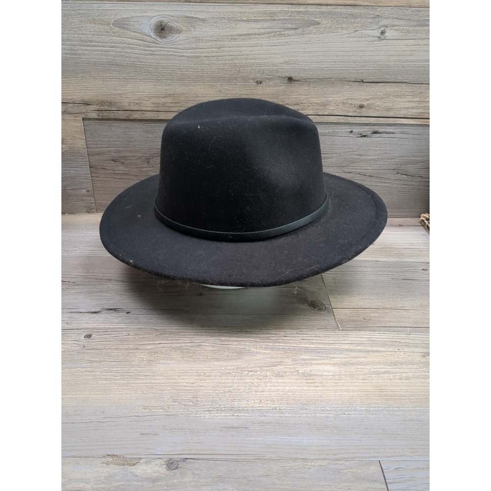 Classic Wide Brim Belt Buckle Fedora Hat 24"‎ Circumference Black - Picture 5 of 10
